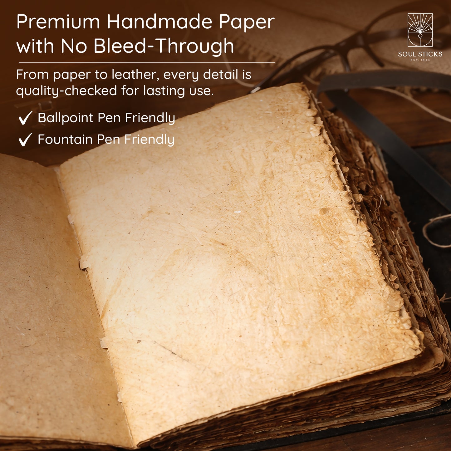 Detail image related to the handmade Multi Moon leather journal