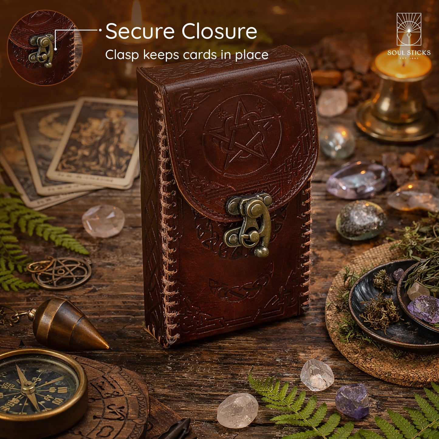Side view of the tarot card holder for standard tarot decks