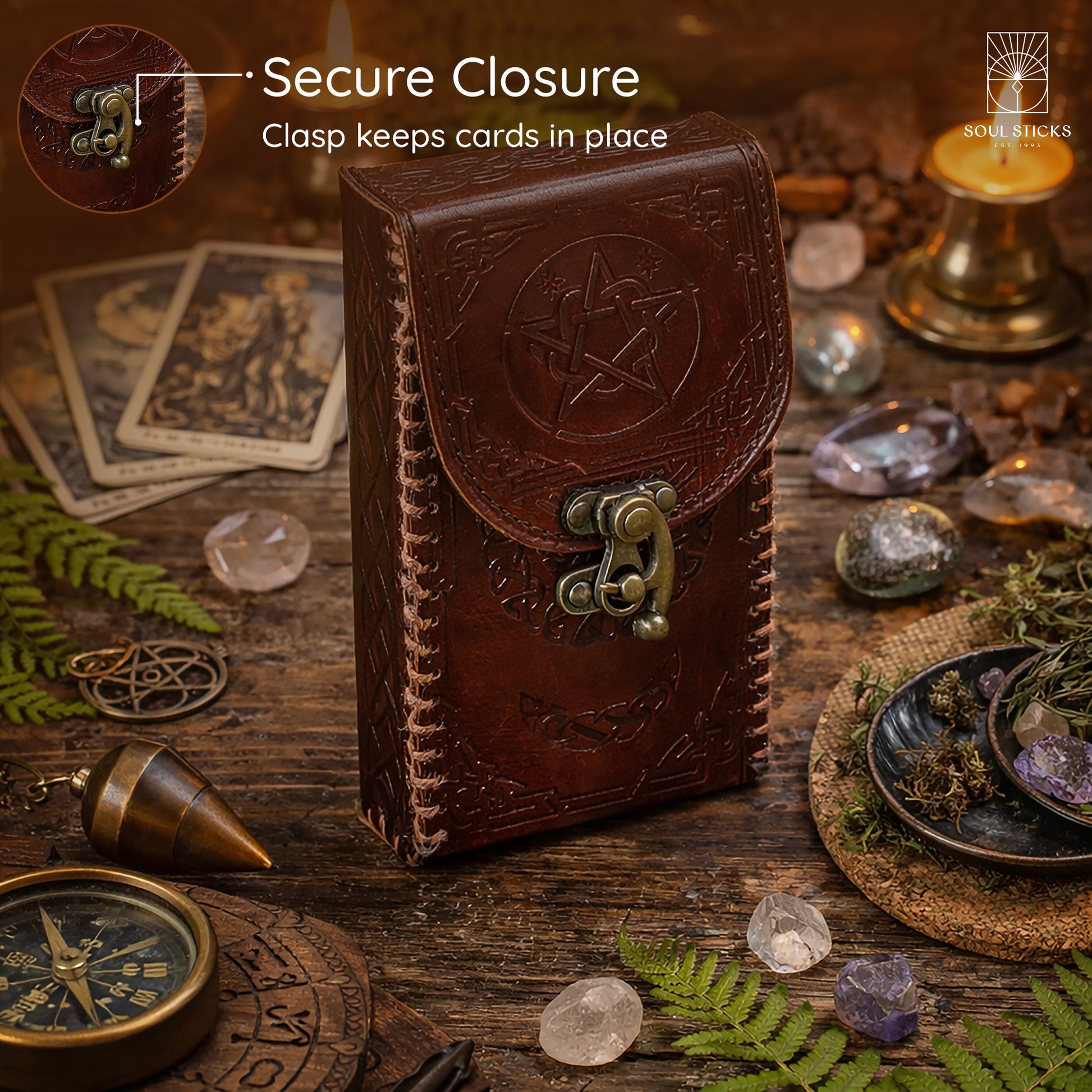 Side view of the tarot card holder for standard tarot decks