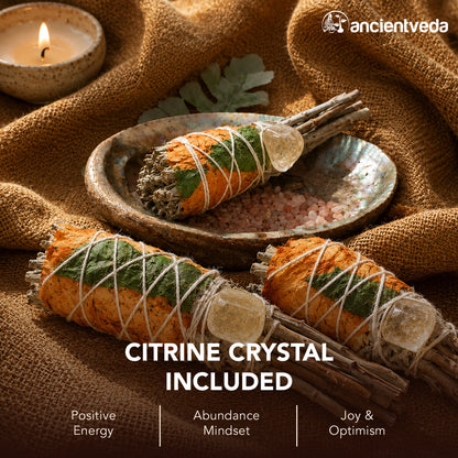 Mitron, Rose Petals, Citrine & White Sage Torch Smudge Sticks with Smudge Guide - 3 Pack