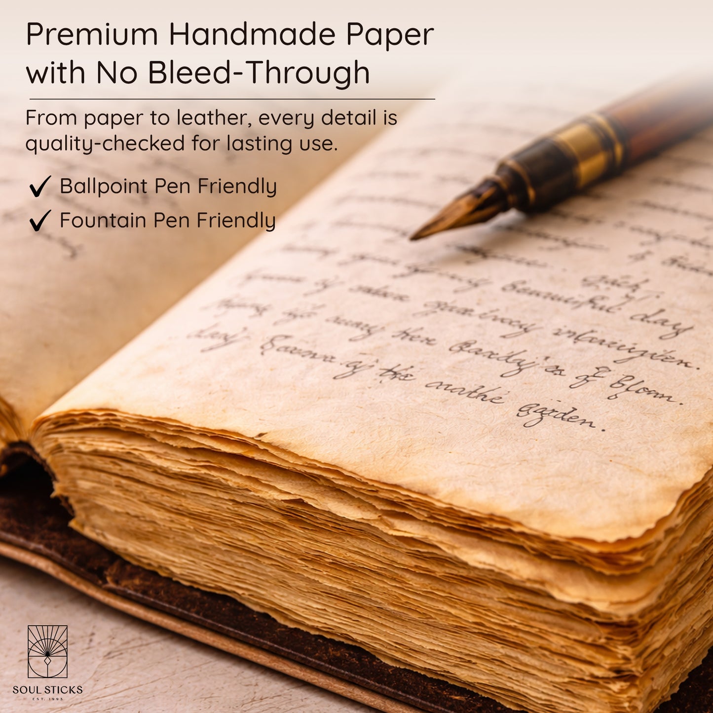 Open Butterfly leather journal with a closer view of the paper pages