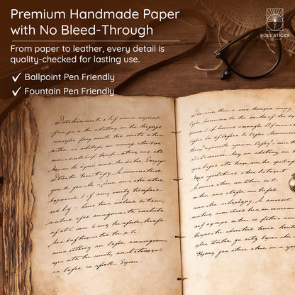 Open Tree of Life leather journal with a closer view of the paper pages