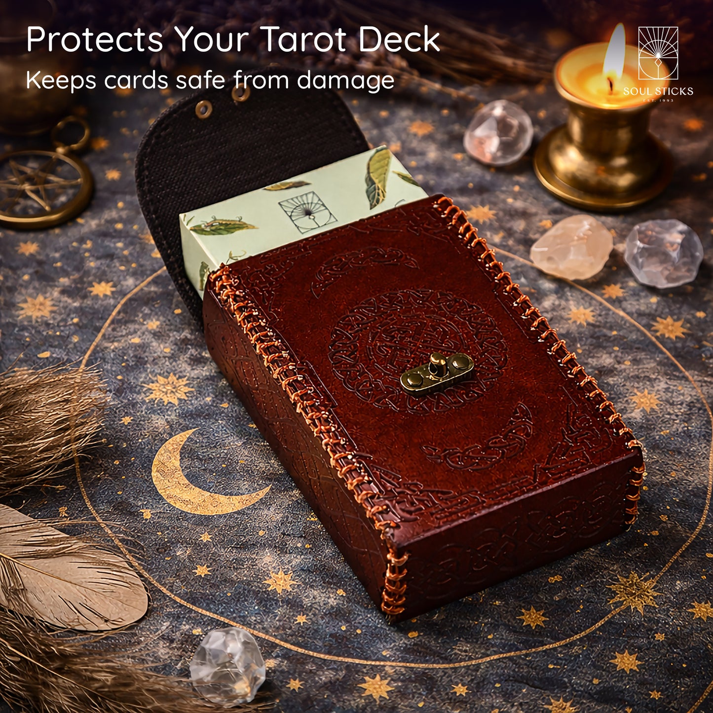 Additional detail view of the tarot card holder for standard tarot decks