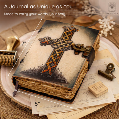 Sacred Cross Blank Leather Journal 5" x 7"