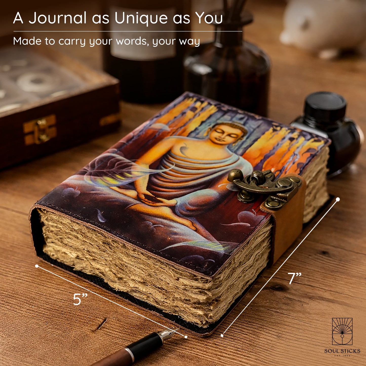 Buddha Blank Leather Journal 5" x 7"