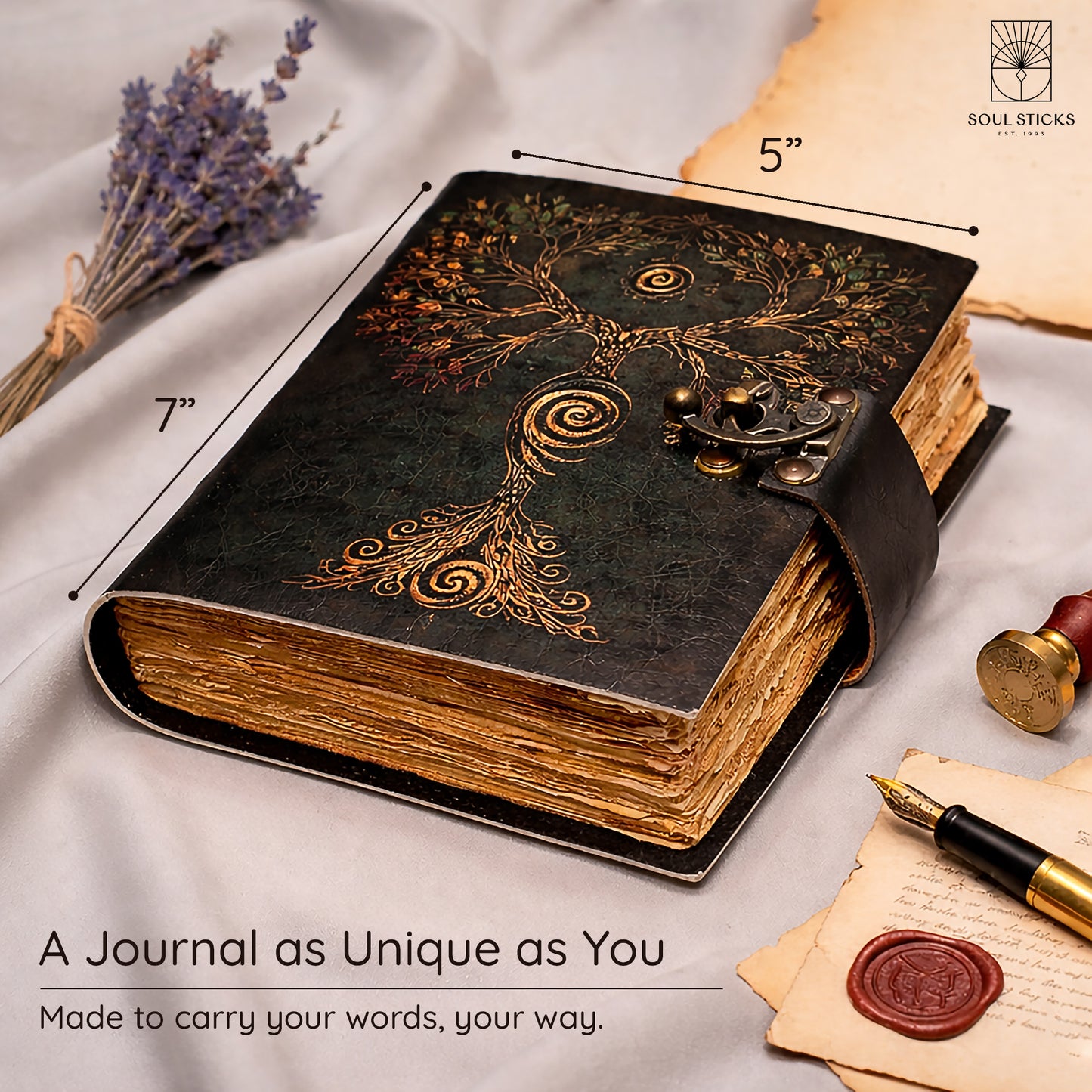 Goddess of Tree of Life Embossed Blank Leather Journal 5" x 7"