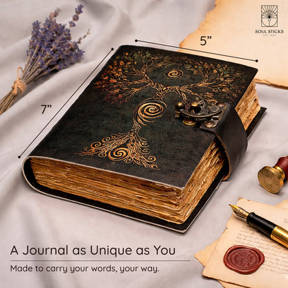 Goddess of Tree of Life Embossed Blank Leather Journal 5" x 7"