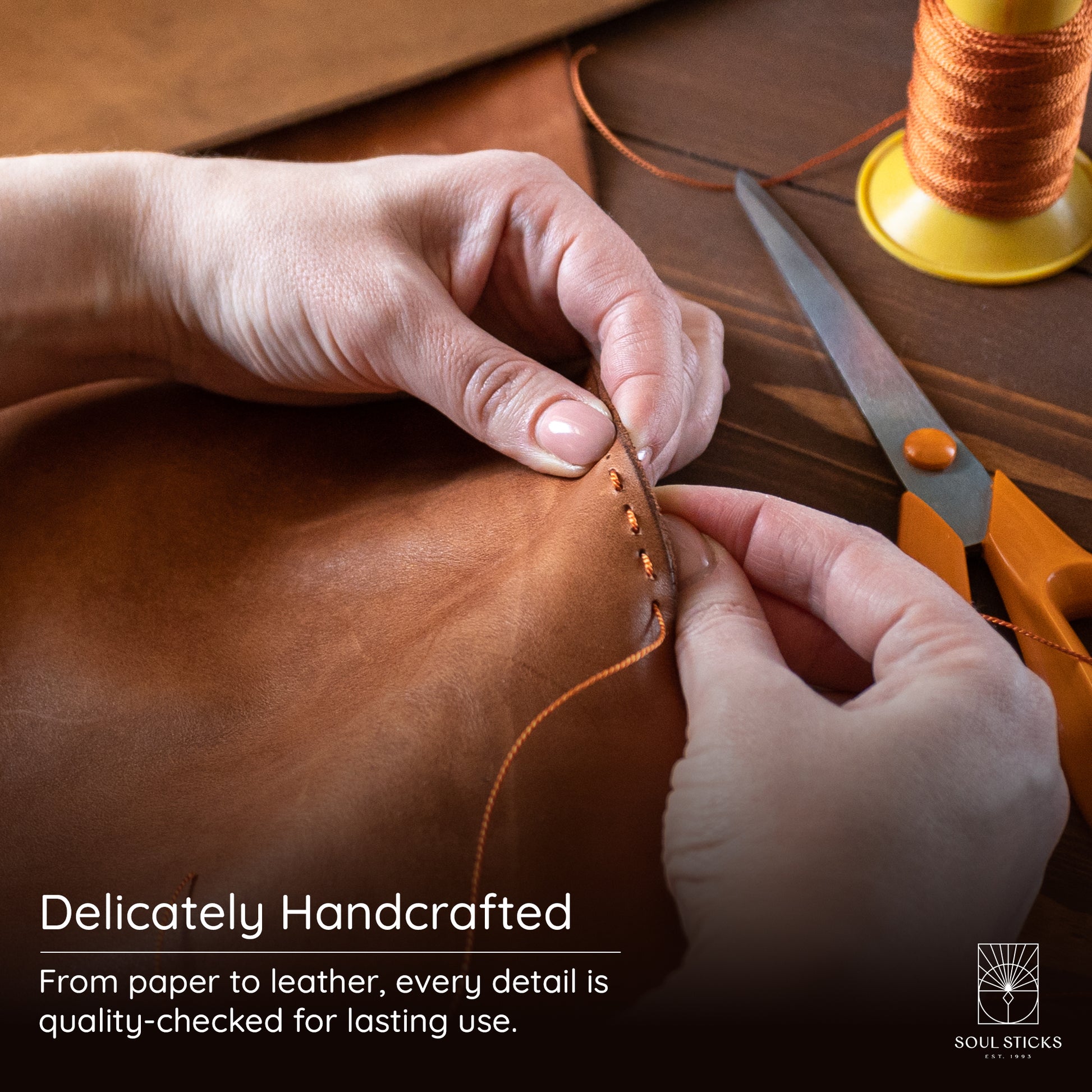 Detail image related to the handmade Butterfly leather journal