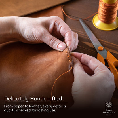 Detail image related to the handmade Butterfly leather journal