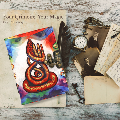 Handmade leather journal for witches, spell work, and mystical note-taking