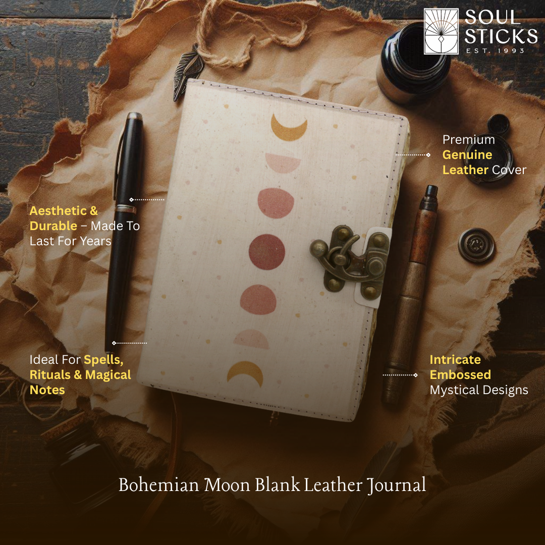 Bohemian Moon Blank Leather Journal 5" x 7"