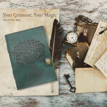 Handmade leather journal for witches, spell work, and mystical note-taking
