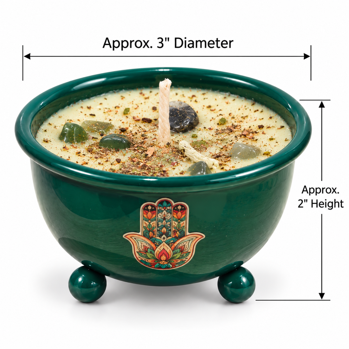 Lavender Garden Crystal Votive Candle | Green Hamsa Bowl