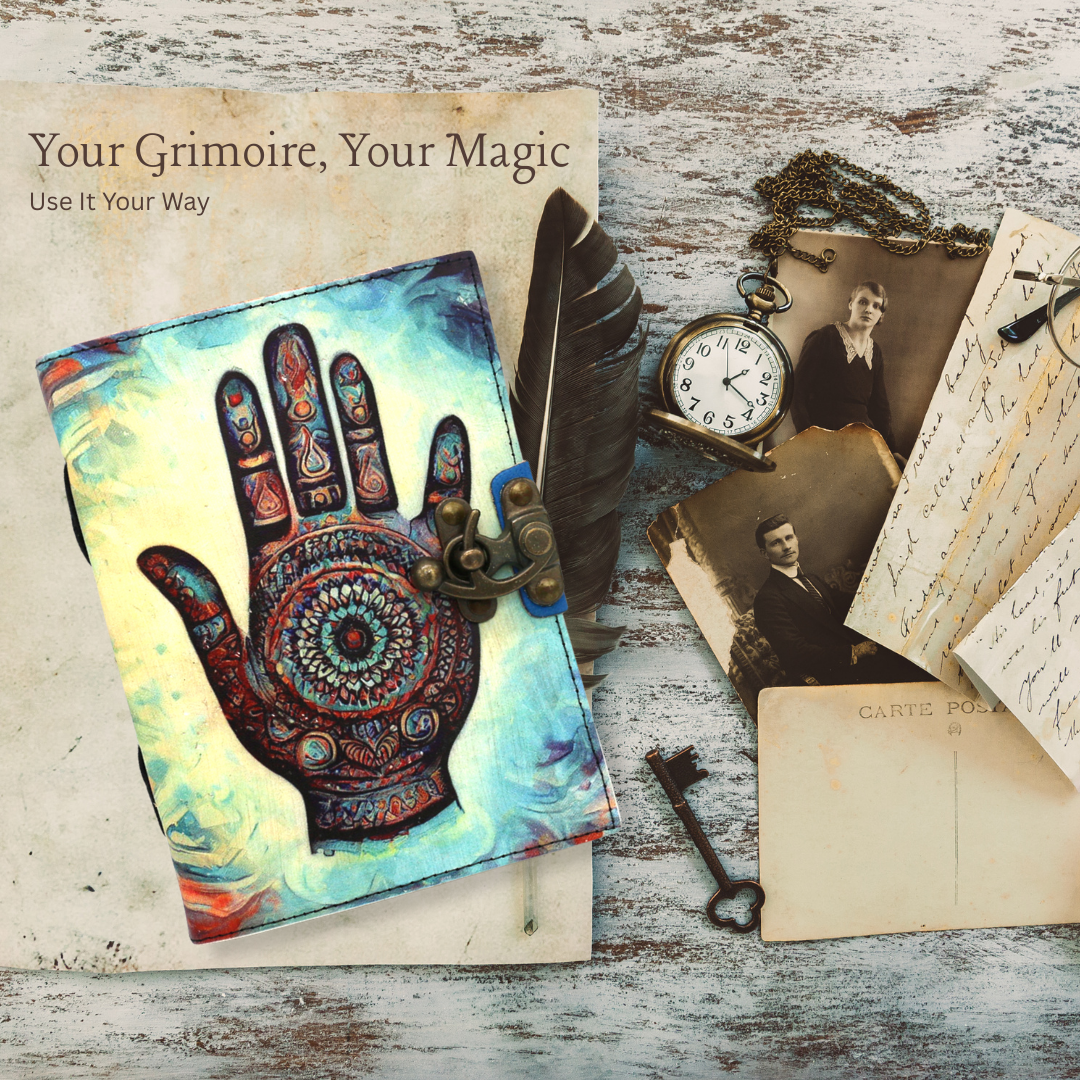 Handmade leather journal for witches, spell work, and mystical note-taking