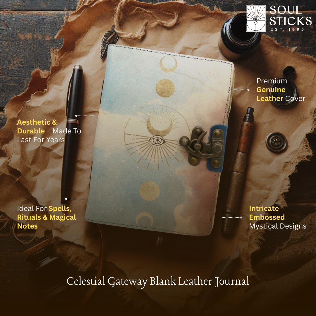 Handmade leather journal for witches, spell work, and mystical note-taking