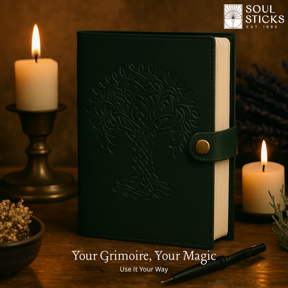 Handmade leather journal for witches, spell work, and mystical note-taking