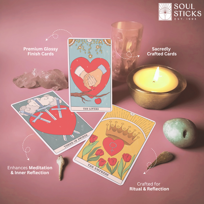 Set of spiritual cards with mystical artwork and messages.