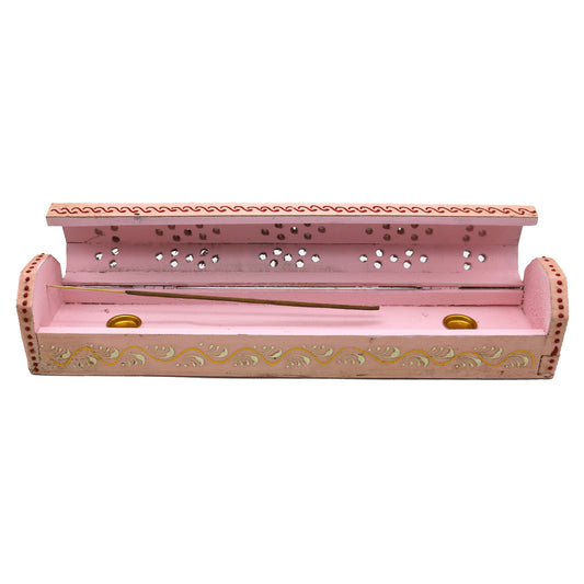 Wooden incense holder box with storage compartment for spiritual and aromatic use