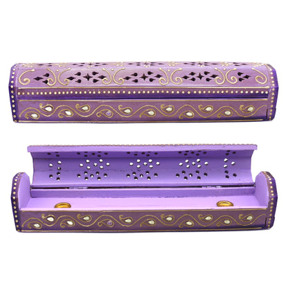 Wooden incense holder box with storage compartment for spiritual and aromatic use