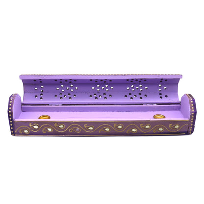 Wooden incense holder box with storage compartment for spiritual and aromatic use