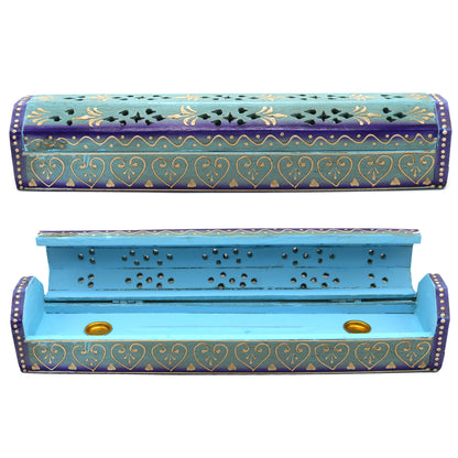 Wooden incense holder box with storage compartment for spiritual and aromatic use
