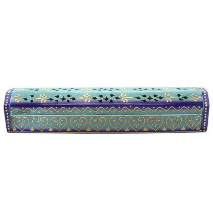 Wooden incense holder box with storage compartment for spiritual and aromatic use