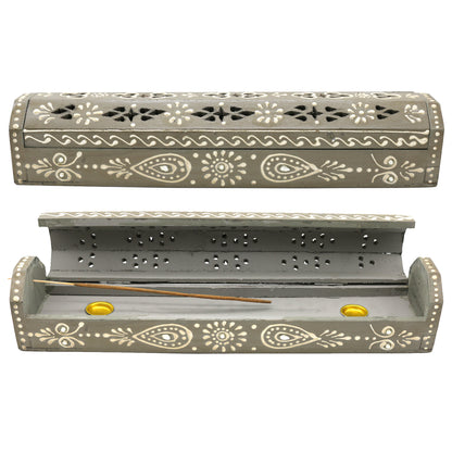 Wooden incense holder box with storage compartment for spiritual and aromatic use