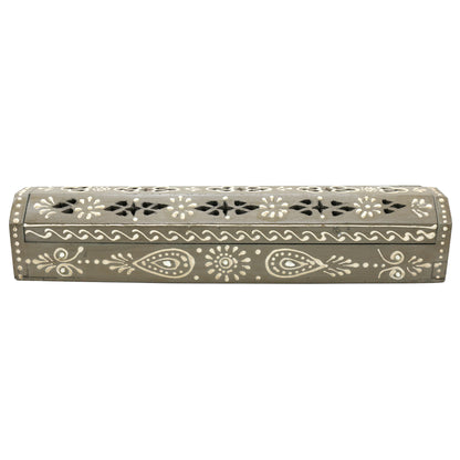 Wooden incense holder box with storage compartment for spiritual and aromatic use