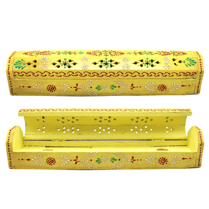 Wooden incense holder box with storage compartment for spiritual and aromatic use