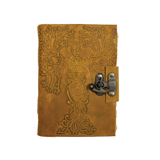 Yellow Goddess Tree of Life Blank Genuine Leather Journal