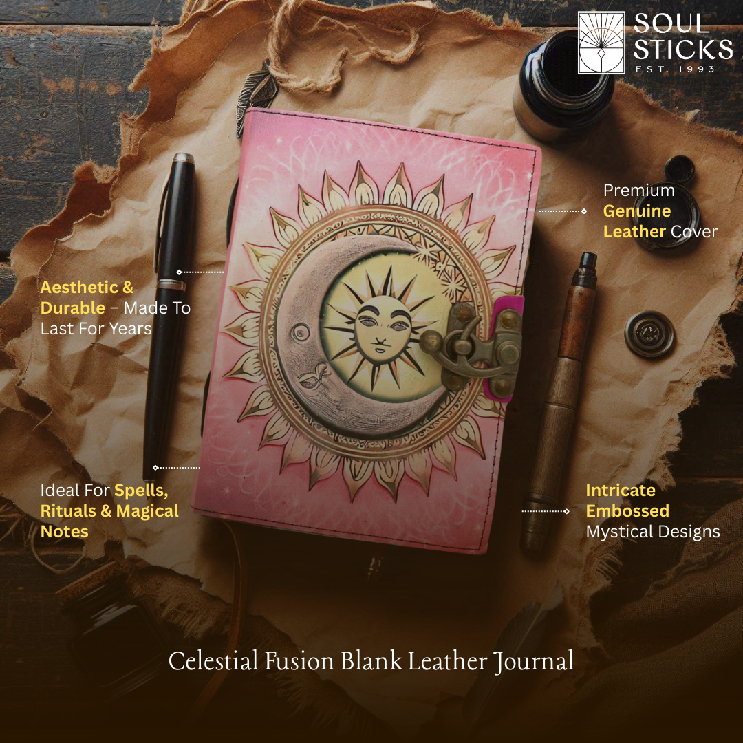 Celestial Fusion Blank Leather Journal 5" x 7"