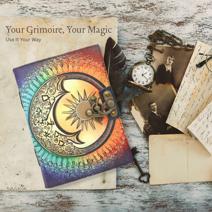 Handmade leather journal for witches, spell work, and mystical note-taking