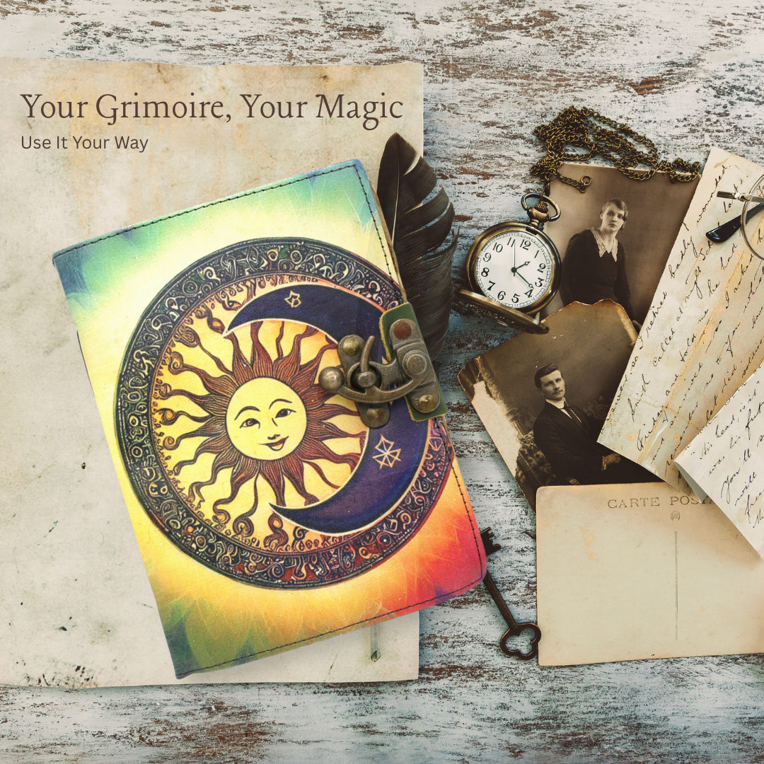 Handmade leather journal for witches, spell work, and mystical note-taking