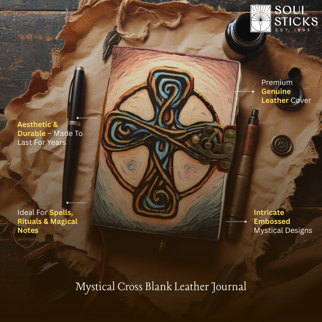 Mystical Cross Blank Leather Journal 5" x 7"