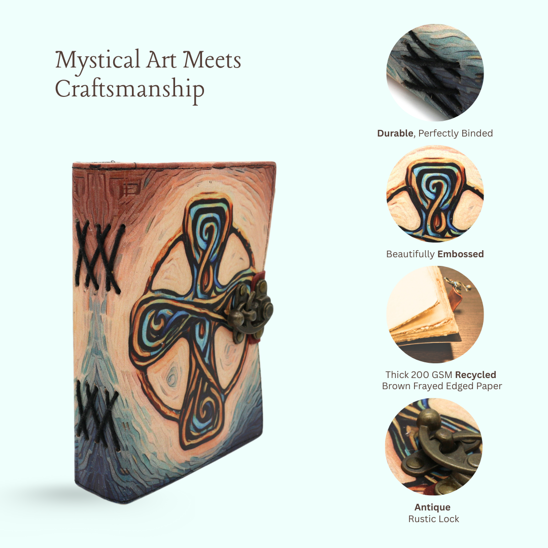Mystical Cross Blank Leather Journal 5" x 7"