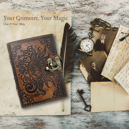 Handmade leather journal for witches, spell work, and mystical note-taking
