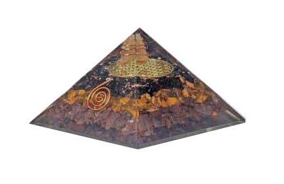 TIGER EYE AND GARNET ORGONITE CRYSTAL PYRAMID (80 MM)