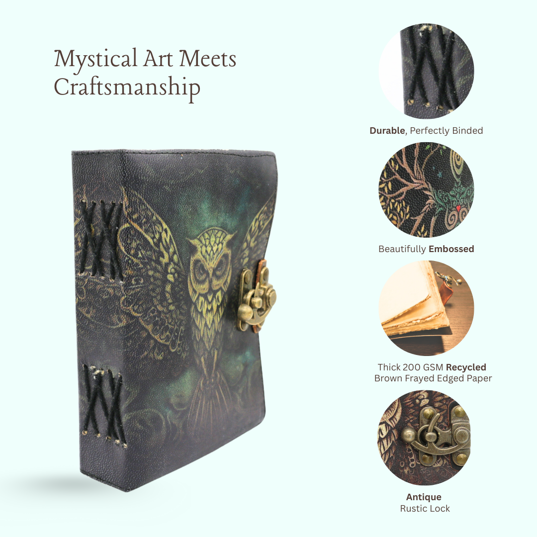 Wise Owl Blank Leather Journal 5" x 7"