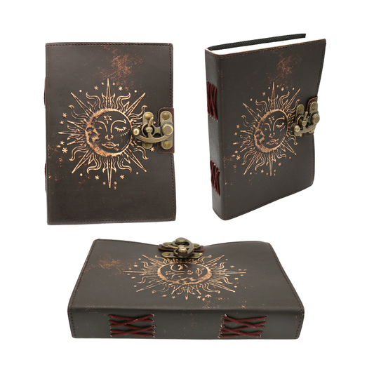 Sun & Moon Embossed Blank Leather Journal 5" x 7"