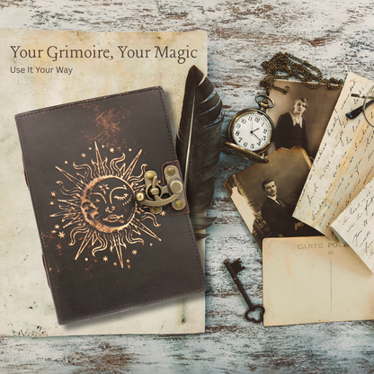 Handmade leather journal for witches, spell work, and mystical note-taking