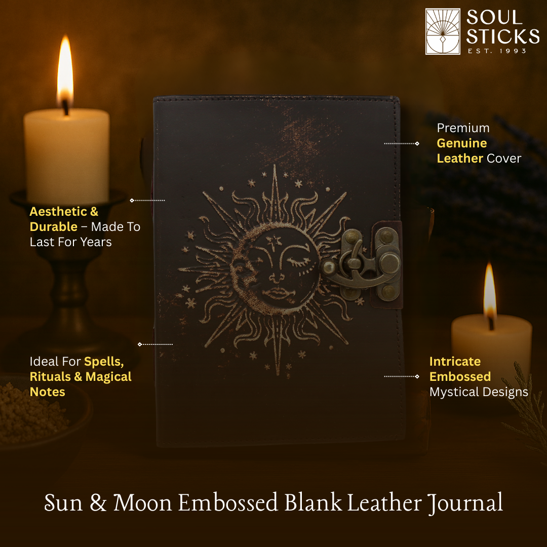 Sun & Moon Embossed Blank Leather Journal 5" x 7"