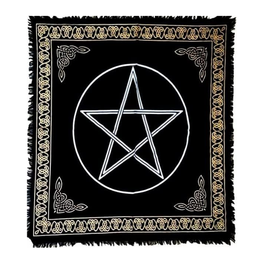 Pentagram Altar Cloth - Gold & Silver on a white background