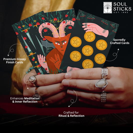 Set of spiritual cards with mystical artwork and messages.