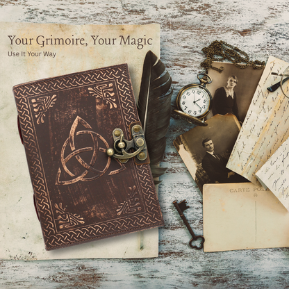 Handmade leather journal for witches, spell work, and mystical note-taking