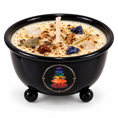 Seven Chakra Crystal Votive Candle | Black Chakra Bowl