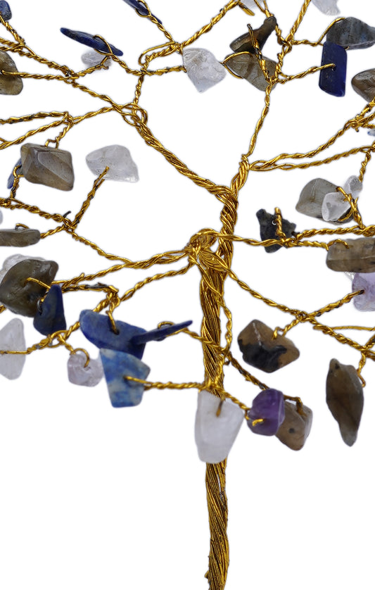 Handmade crystal tree with natural gemstones for energy balance, positivity, and home decoration