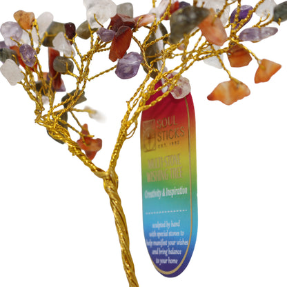Handmade crystal tree with natural gemstones for energy balance, positivity, and home decoration
