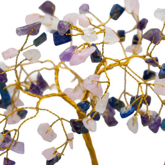 Handmade crystal tree with natural gemstones for energy balance, positivity, and home decoration