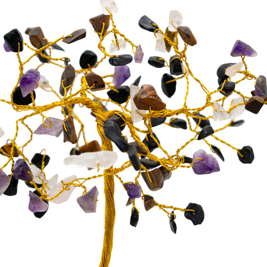 Handmade crystal tree with natural gemstones for energy balance, positivity, and home decoration