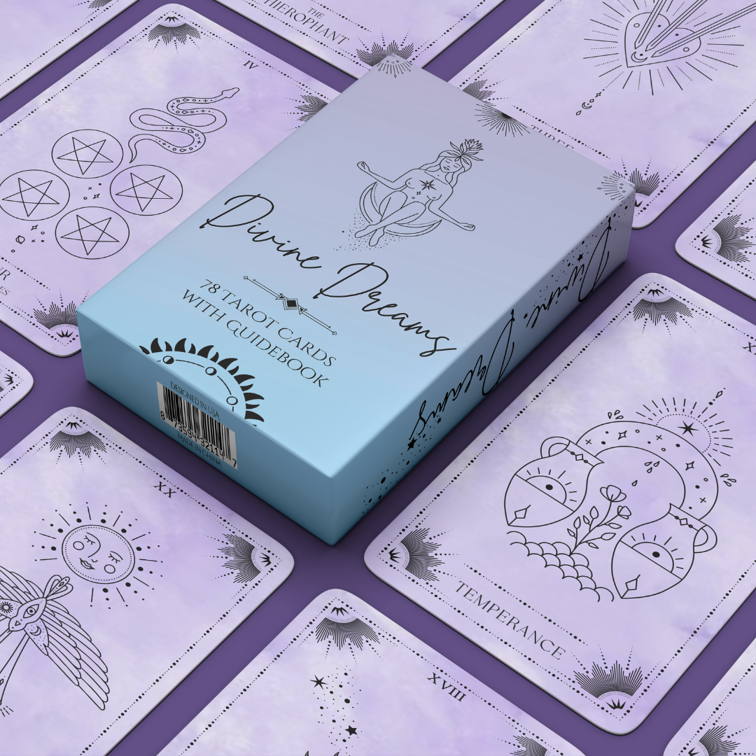 Set of spiritual cards with mystical artwork and messages.